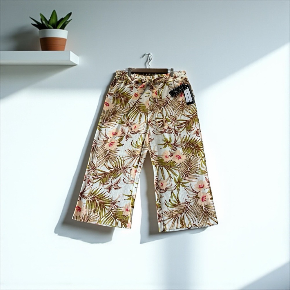 NYCC Women's  Flower Design Palazzo-Wide Leg Polyester Pants Size‎ L
